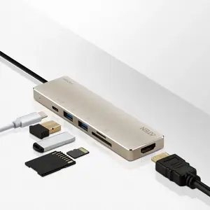 ATEN USB-C daugiaportis mini dokas su maitinimo pralaidumu, laidinis, USB 3.2 Gen 1 (3.1 Gen 1) Type-C, 60 W, juodas, auksinis, SD, SDHC, SDXC, 4K Ultra HD