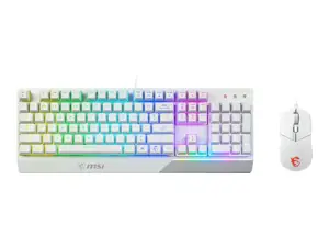 MSI VIGOR GK30 COMBO WHITE MEMchanical Gaming Keyboard + Gaming Mouse Bundle 'UK Layout, 6 zonų RGB apšvietimo klaviatūra, dviejų zonų RGB apšvietimo pelė, 5000 DPI optinis jutiklis, centrinė', USB, mechaninė, QWERTY, RGB LED, balta, pelė pridedama