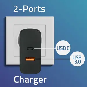 "Super Quick PD" įkroviklis | 1xUSB-C | 1xUSB | 65W | 5-20V | 1,5-3,25A | Juoda