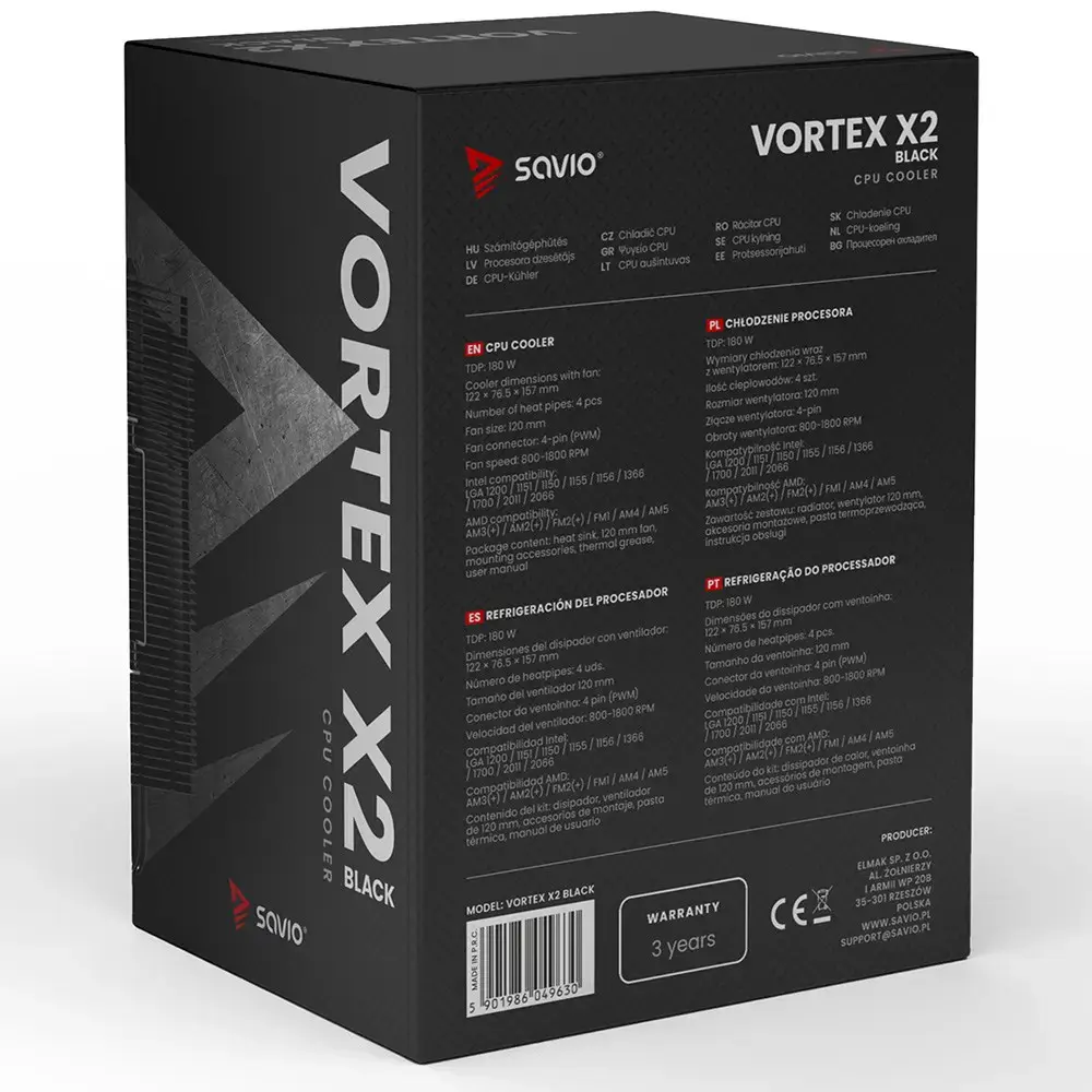 SAVIO VORTEX X2 BLACK CPU Cooler