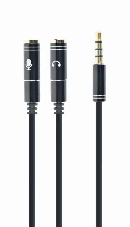 GEMBIRD CCA-417M Gembird adapteris Stereo Mini Jack (M) 4 kontaktų -> 2x Mini Jack (F), metalinis, juodas