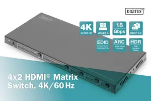 DIGITUS 4x2 HDMI matricos komutatorius 4K/60Hz EDID ARC HDCP 2.2 18Gbps