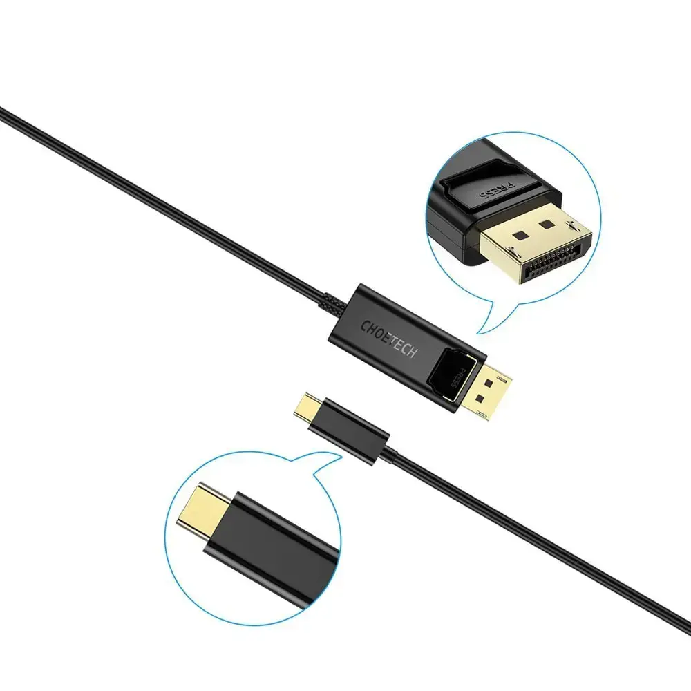 Choetech unidirectional USB Type C monitor video cable - Display Port 4K 1,8m black (XCP-1801BK)