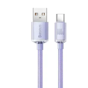 Baseus crystal shine series fast charging data cable USB Type A to USB Type C 100W 2m purple (CAJY0…