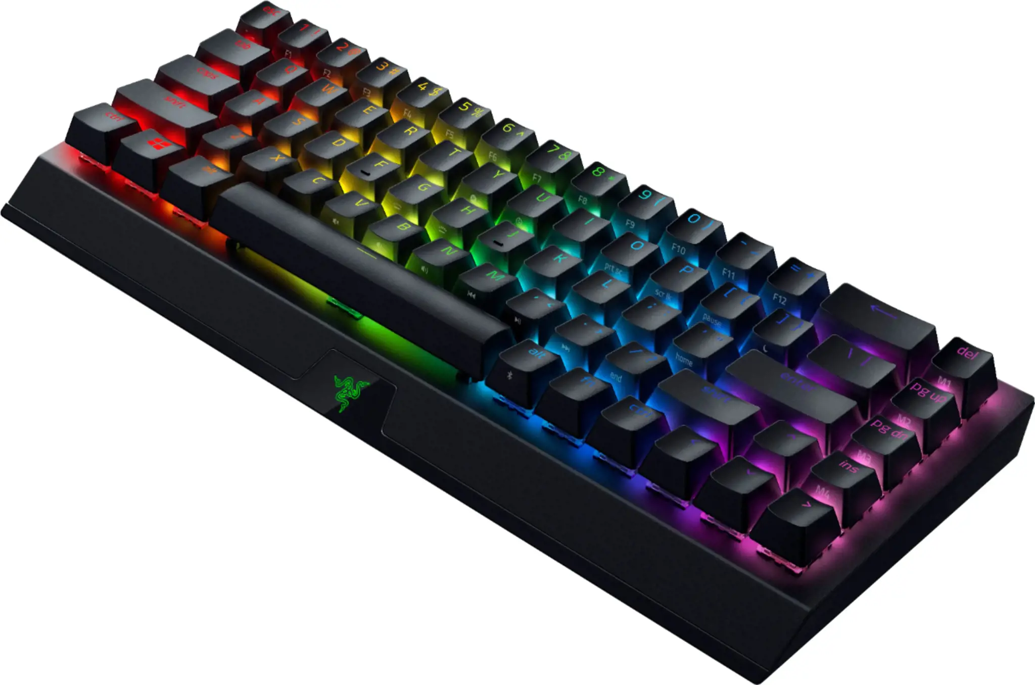 "Razer BlackWidow V3 Mini HyperSpeed" mechaninė žaidimų klaviatūra, RGB LED apšvietimas, QWERTY, tarptautinė, belaidė, juoda, žalias jungiklis