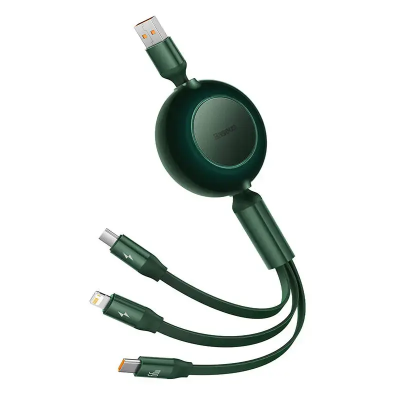 Baseus Bright Mirror 2 retractable cable 3in1 USB Type A - micro USB + Lightning + USB Type C 66W 1.1m green (CAMJ010106)