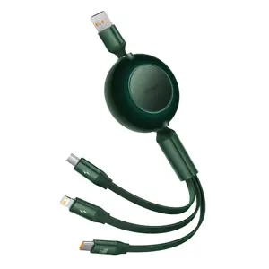 Baseus Bright Mirror 2 retractable cable 3in1 USB Type A - micro USB + Lightning + USB Type C 66W 1.1m green (CAMJ010106)