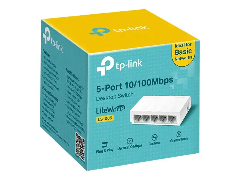 "TP-Link" 5 prievadų 10/100 Mbps stalinio kompiuterio tinklo komutatorius, nevaldomas, Fast Ethernet (10/100)