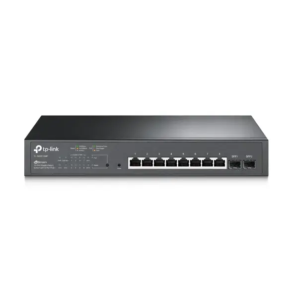 "TP-Link JetStream" 10 prievadų Gigabit Smart PoE komutatorius su 8 prievadais PoE+, valdomas, L2/L2+, Gigabit Ethernet (10/100/1000), maitinimas per Ethernet (PoE), montuojamas į stovą, 1U