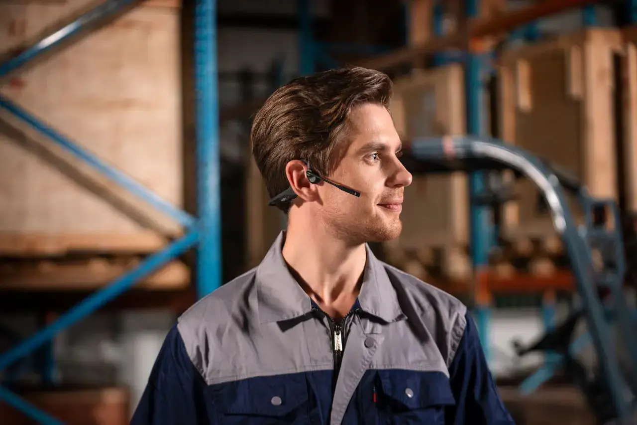 SHOKZ OpenComm2 2025 Upgrade Wireless Bluetooth Bone Conduction Videoconferencing Headset with USB-C Charging Port | 16 Hr Talk Time, 29m Wireless Range, 1 Hr Charge Time | Includes Noise Cancelling Boom Mic, Black, Wireless, Office/Call center, 35 g, Headset, Black