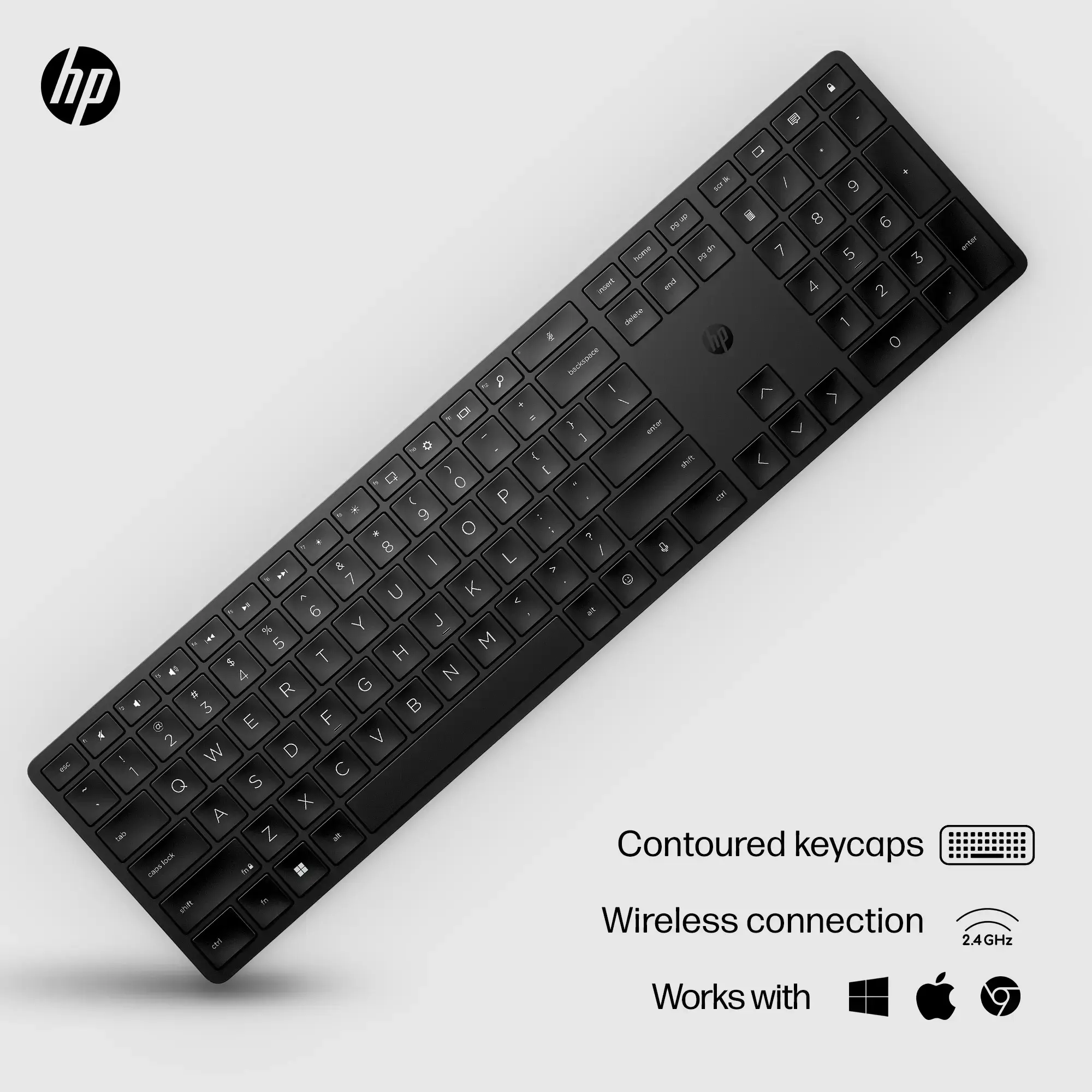 HP 450 programuojama belaidė klaviatūra, pilno dydžio (100 %), RF belaidė + USB, mechaninė, QWERTY, juoda