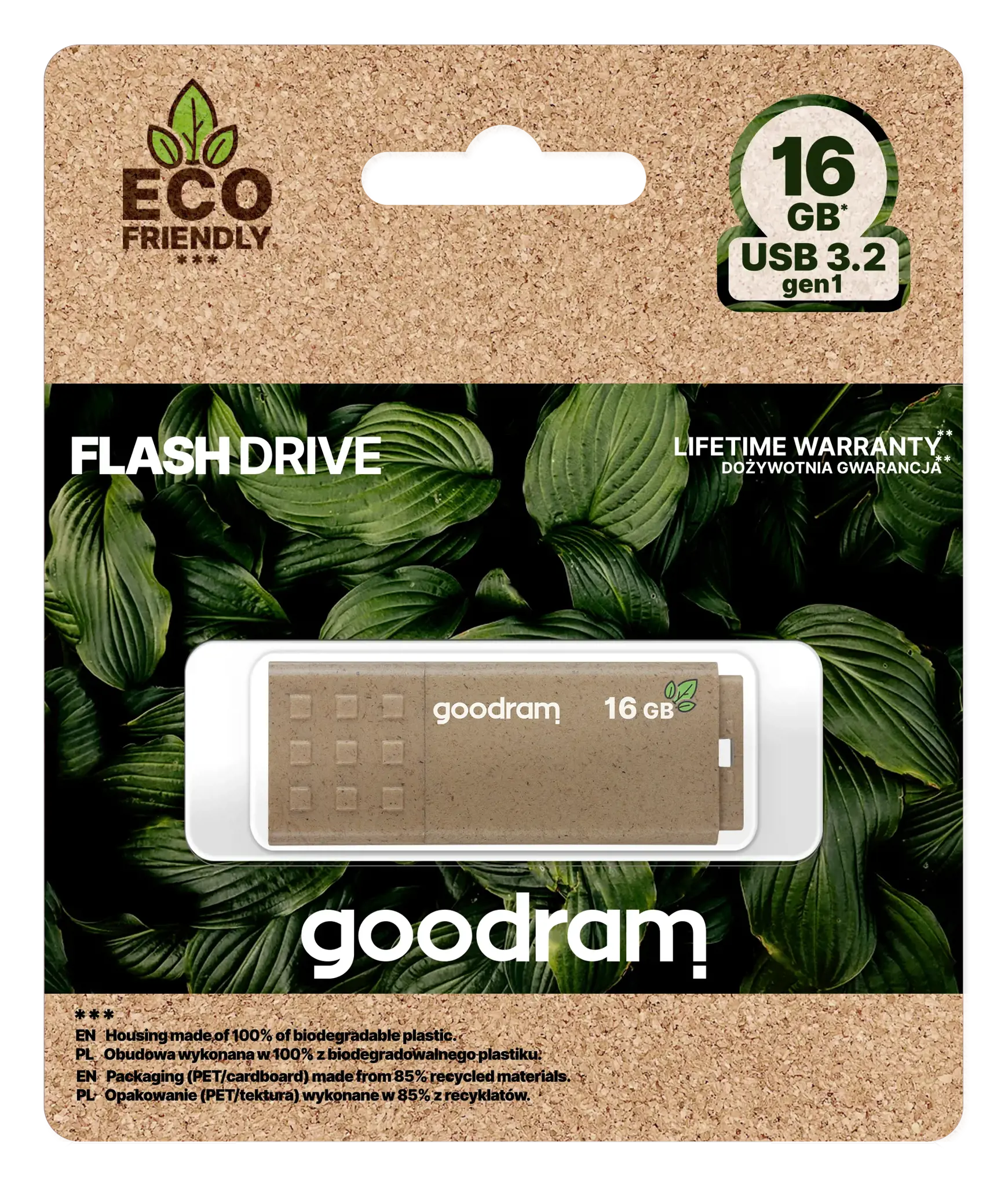 "Goodram UME3 Eco Friendly", 16 GB, A tipo USB, 3.2 Gen 1 (3.1 Gen 1), 60 MB/s, dangtelis, rudos spalvos