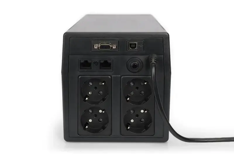 DIGITUS Line-Interactive UPS 1500VA/900W 12V/9Ah X2 akumuliatorius 4x CEE 7/7 AVR USB RS232 RJ-11/45 LCD ekranas