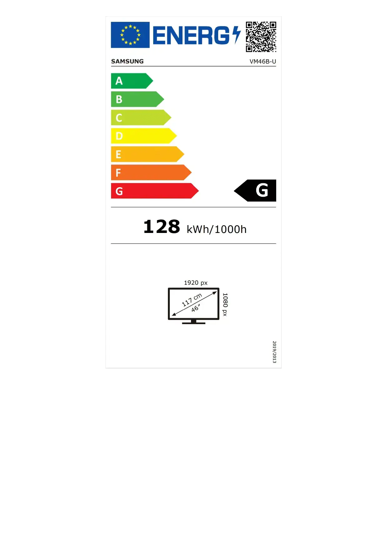 "Samsung" LH46VMBUBGBXEN, LCD, 0,53 x 0,53 mm, 116,8 cm (46"), 1920 x 1080 taškų, "Full HD", IPS