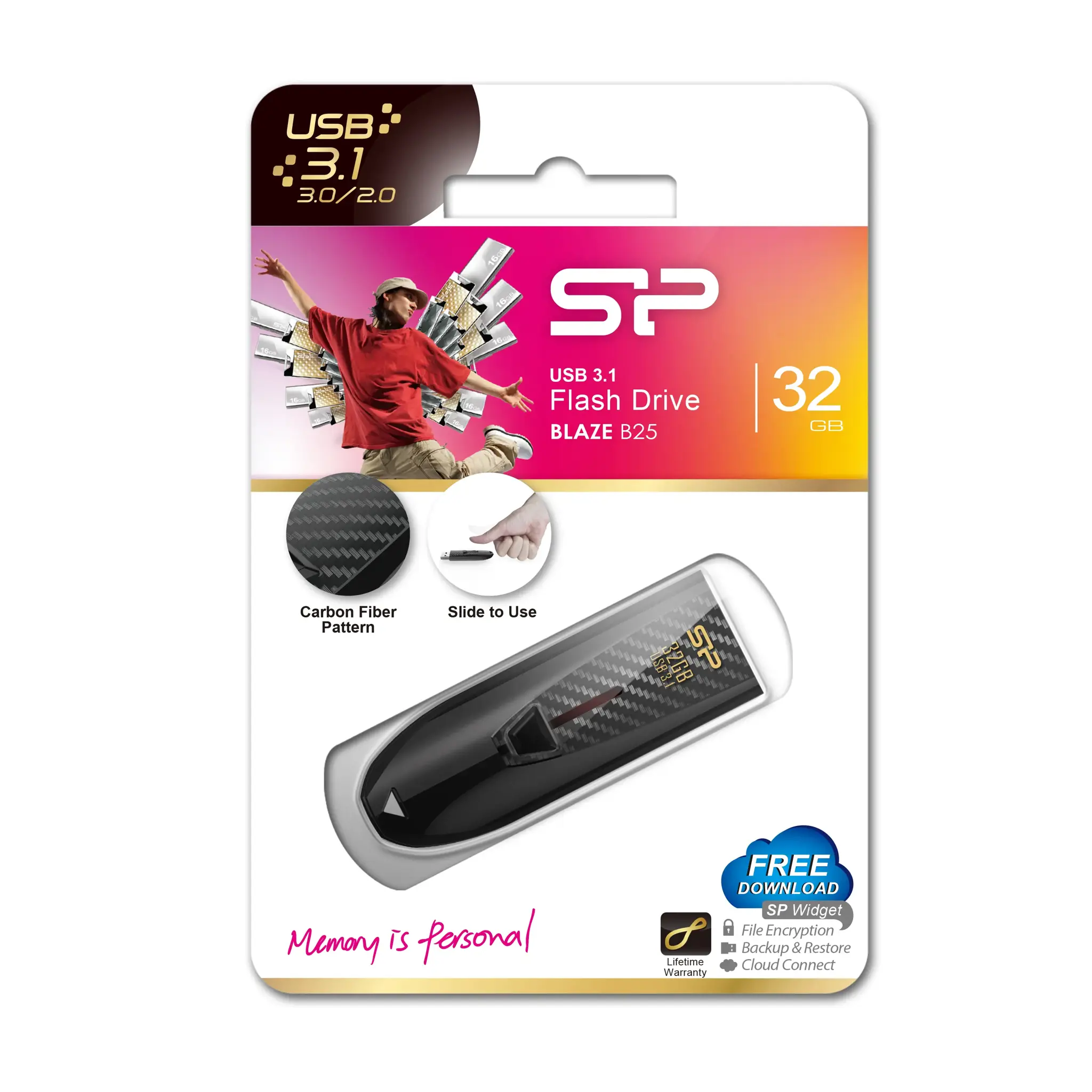 "Silicon Power Blaze B25", 32 GB, A tipo USB, 3.2 Gen 1 (3.1 Gen 1), skaidrių, 8,2 g, juoda