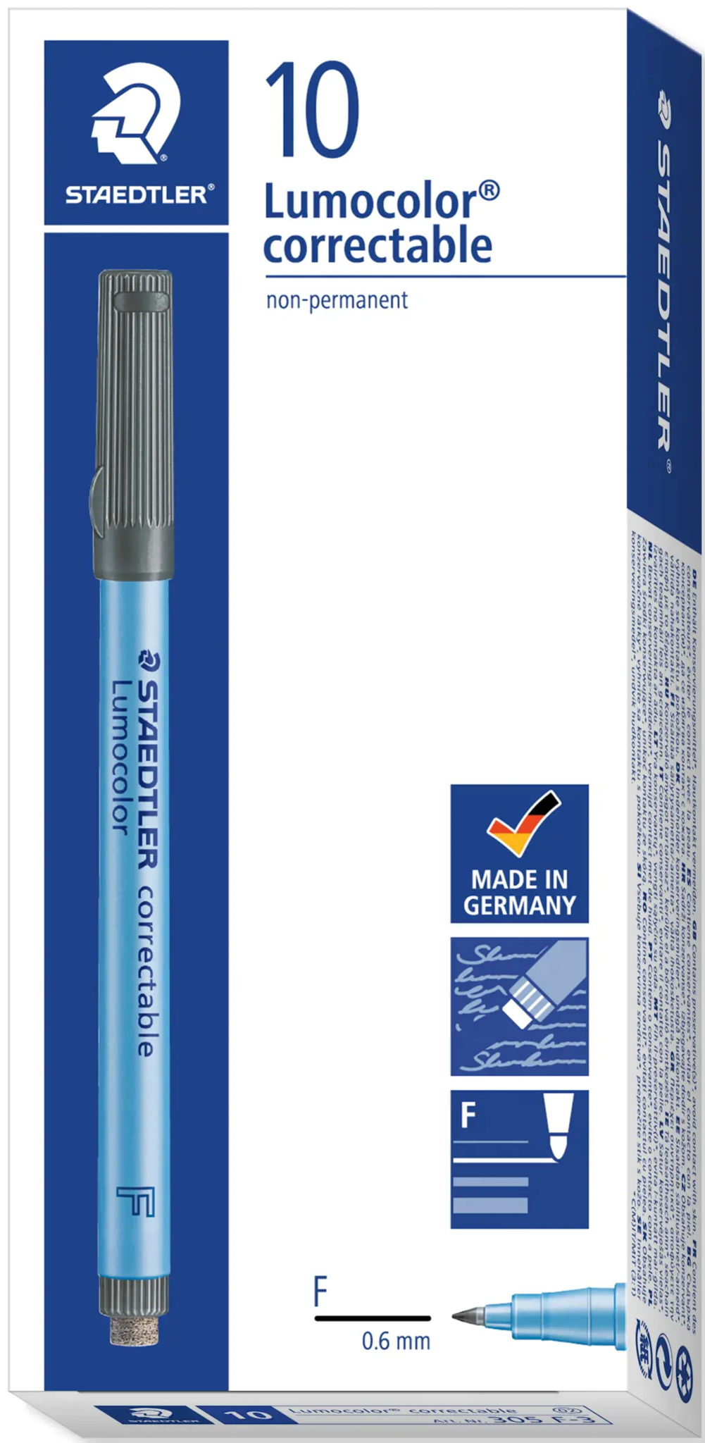 Sauso valymo koreguojamasis žymeklis STAEDTLER Lumocolor F, 0,6 mm brėžis, mėlyna sp.