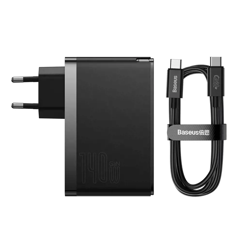 "Baseus GaN5 Pro" sieninis įkroviklis 2xUSB-C + USB, 140W (juodas)