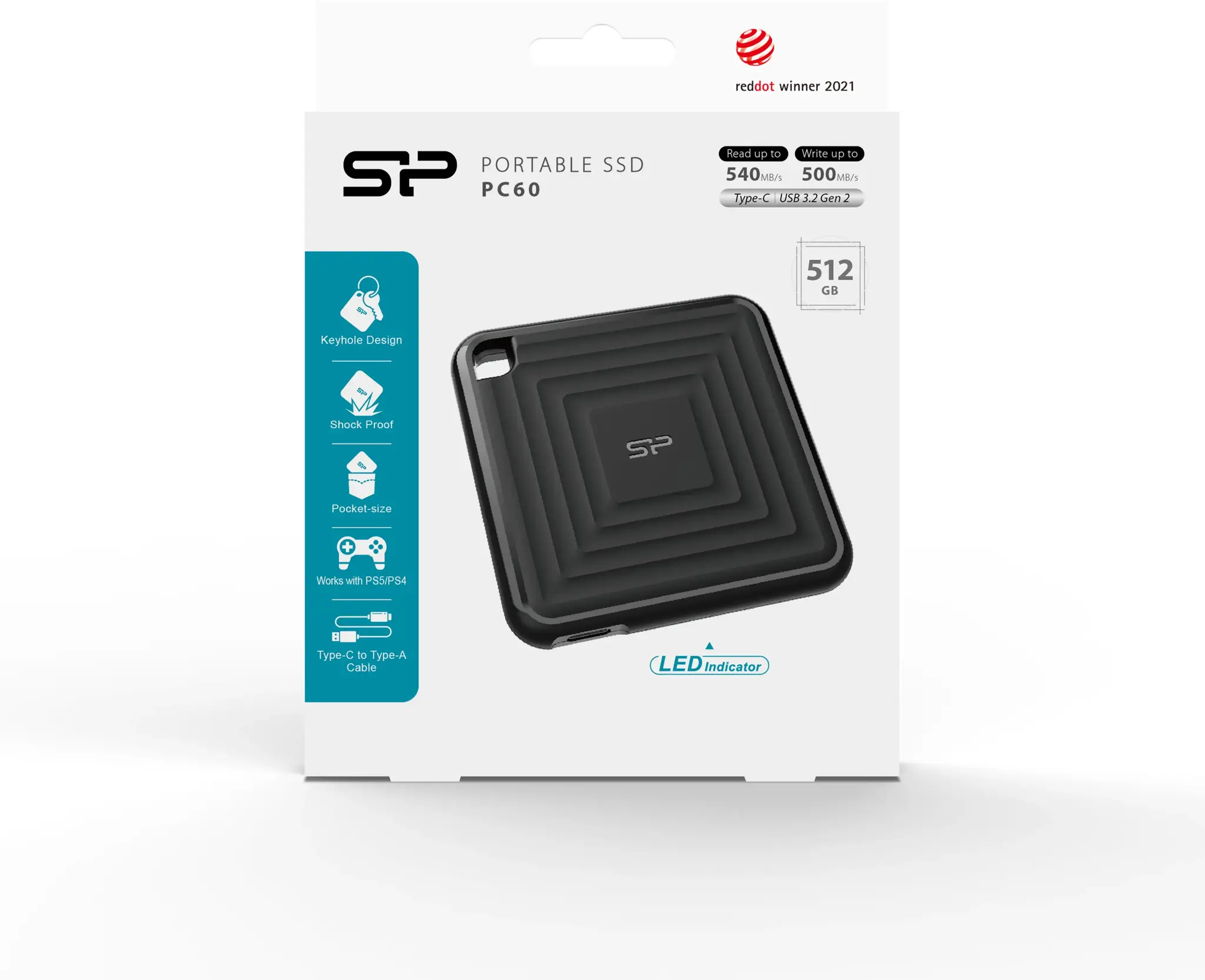 SILICON POWER išorinis SSD diskas PC60 512 GB USB-C 540/500 MB/s Juodas