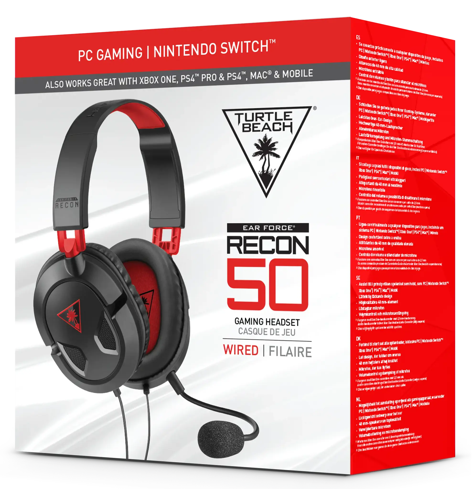 Turtle Beach Recon 50 Gaming Headset for PC and Mac, Wired, Gaming, 20 - 20000 Hz, 530.7 g, Headset, Black, Red