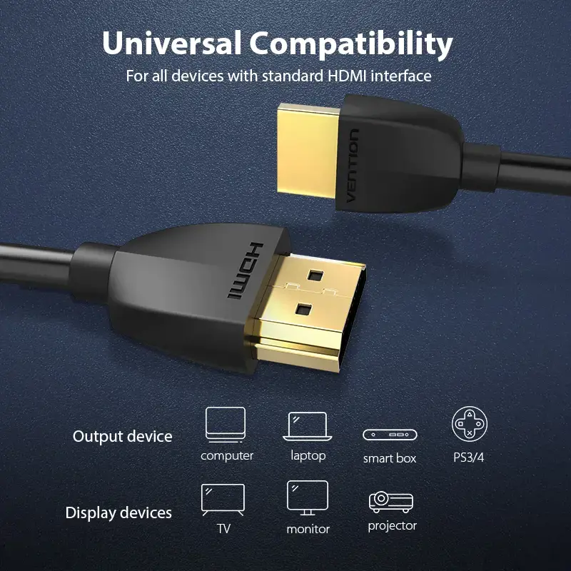 "Vention" nešiojamasis HDMI kabelis 3M juodas, 3 m, A tipo HDMI (standartinis), A tipo HDMI (standartinis), 3D, 18 Gbit/s, juodas