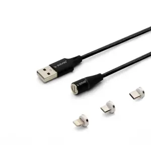 "SAVIO" MAGNETINIS USB - USB C TIPO, MICRO IR LIGHTNING, 2 M, JUODAS CL-155