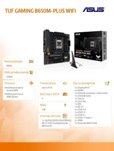 ASUS TUF GAMING B650M-PLUS WIFI, AMD, Socket AM5, DDR5-SDRAM, 128 GB, DIMM, dviejų kanalų