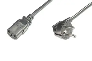 "Digitus" maitinimo laidas, "Schuko" (CEE 7/7) 90ø kampu - C13 M/F, H05VV-F3G 0,75 kvmm 1,8 m, juod…
