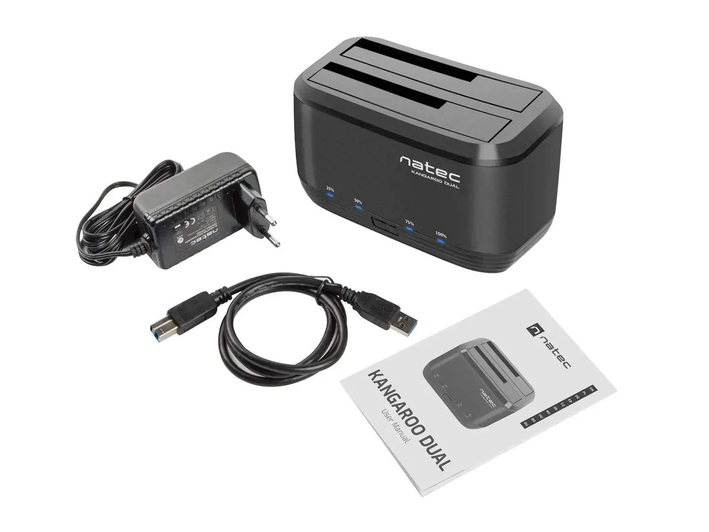 NATEC NSD-0955 Natec KANGAROO DUAL 2,5/3,5 HDD USB 3.0 + kintamosios srovės adapteris