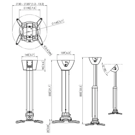 "Vogels" projektoriaus lubinis laikiklis, PPC1555W, maksimalus svoris (talpa) 15 kg, baltas