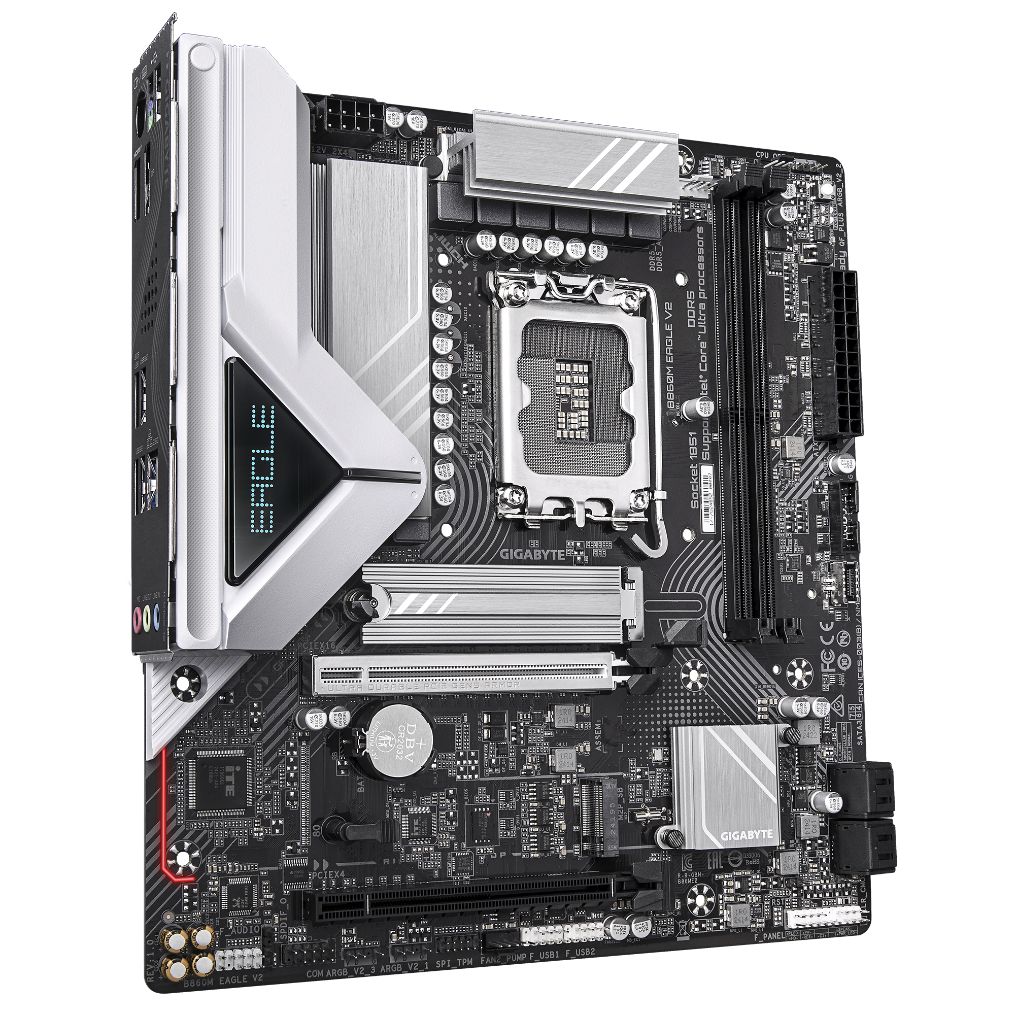 Gigabyte B860M EAGLE V2 | Processor family Intel | Processor socket LGA1851 | DDR5 | Supported hard disk drive interfaces SATA, M.2 | Number of SATA connectors 4