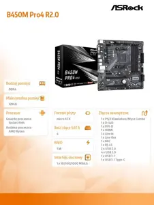 ASROCK B450M PRO4 R2.0 AM4 4xDDR4 4xSATA 1xM.2 mATX