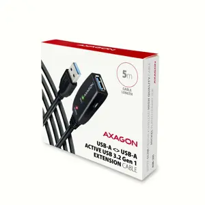 "Axagon Active" USB 3.2 Gen 1 A-M > A-F ilgintuvas, 5 m ilgio. Maitinimo šaltinio parinktis.