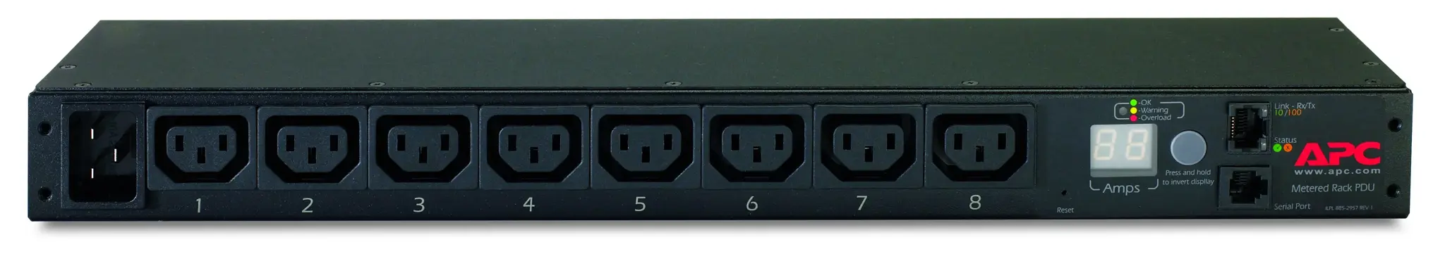 APC stovo PDU matuojamas 1U 16A 208/230V 8 C13 įvesties jungtys IEC-320 C20