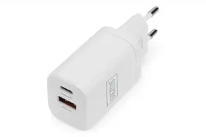 DIGITUS USB įkroviklis 1x USB-A / 1x USB-C 30W dvigubas prievadas 1x 2,4A 1x 3A QC3.0
