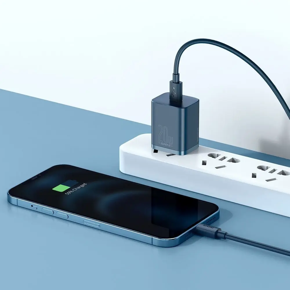 "Baseus Super Si" greitasis įkroviklis 1C 20W su USB-C laidu "Lightning" 1 m (mėlynas)