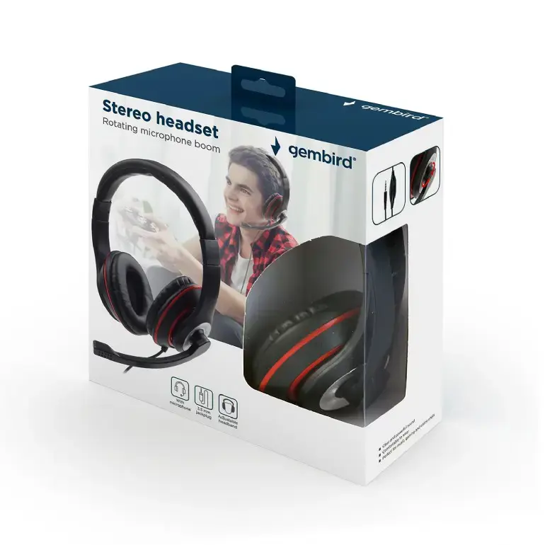 GEMBIRD MHS-03-BKRD Stereo ausinės su mikrofonu juodos spalvos su raudonu žiedu