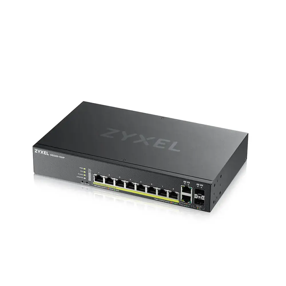 Zyxel GS2220-10HP-EU0101F, valdomas, L2, Gigabit Ethernet (10/100/1000), maitinimas per Ethernet (PoE), montuojamas į stovą