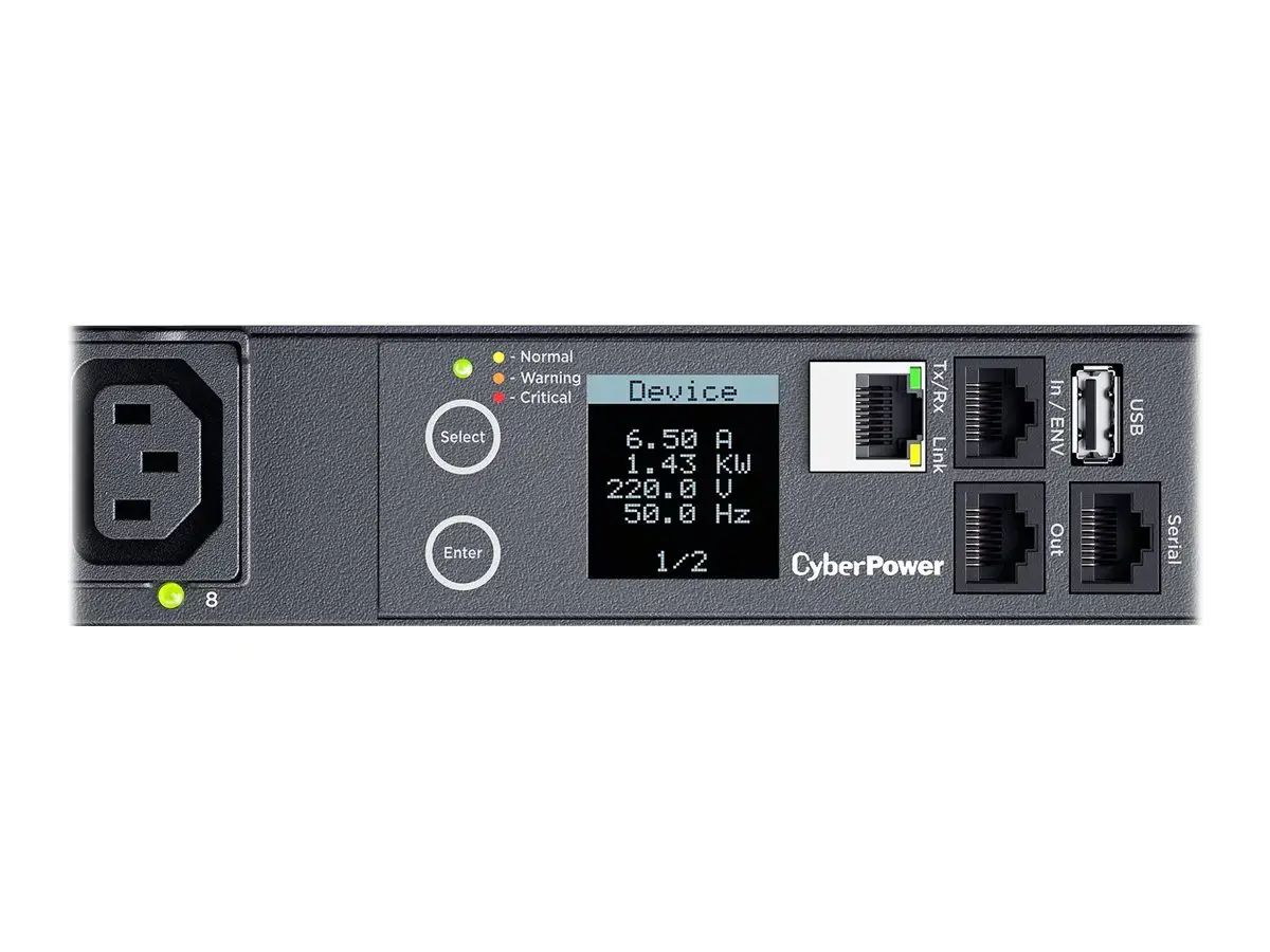 CYBERPOWER Keičiamasis PDU41005230V/20A 1U 8x IEC-320 išėjimo tinklo jungtis "PowerPanel Center" programinė įranga