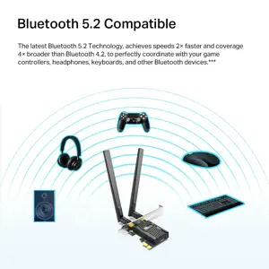 TP-Link AX1800 "Wi-Fi 6 Bluetooth 5.2 PCIe" adapteris, vidinis, belaidis, "PCI Express", WLAN / "Bluetooth", 1800 Mbps, juodas