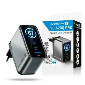 Charger GaN 1 x USB, 2 x USB-C Quick Charge 4+ 67W black