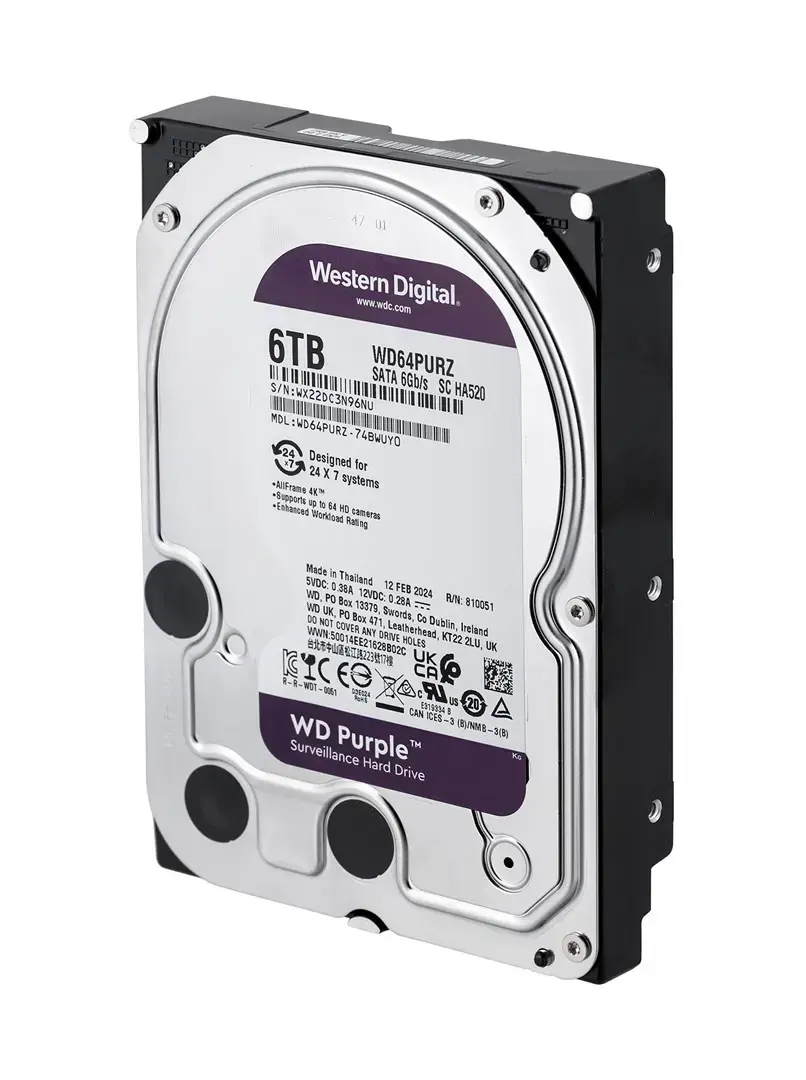 WD Purple 6TB SATA 3,5 colių vidinis kietasis diskas 256 MB spartinančiosios atminties