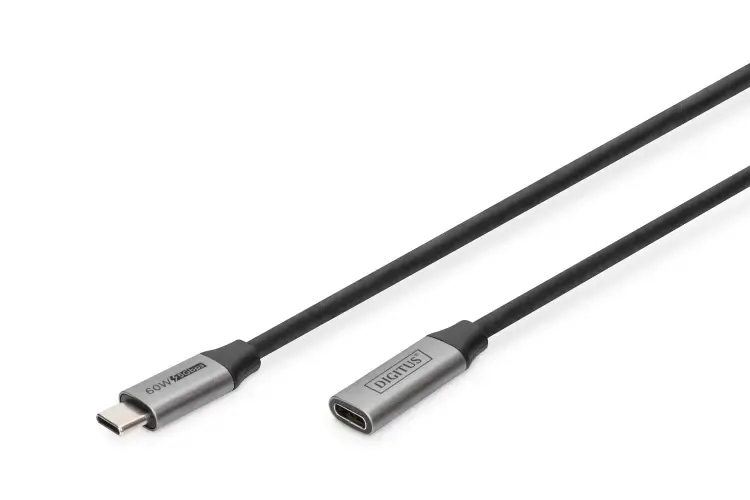 "Digitus" USB-C/M į USB-C/F ilgintuvas .DB-300230-010-S USB-C lizdas, USB C, kištukas, juodas, 1 m