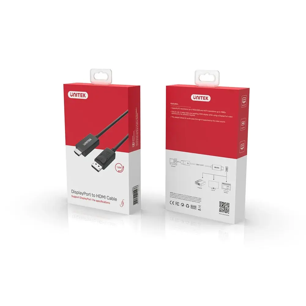 UNITEK Y-5118CA vaizdo kabelio adapteris 1,8 m HDMI A tipo (standartinis) DisplayPort juodas