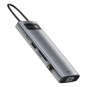 Hub 9in1 Baseus Metal Gleam Series, USB-C to 3x USB 3.0 + HDMI + USB-C PD + Ethernet RJ45 + microSD|SD + VGA