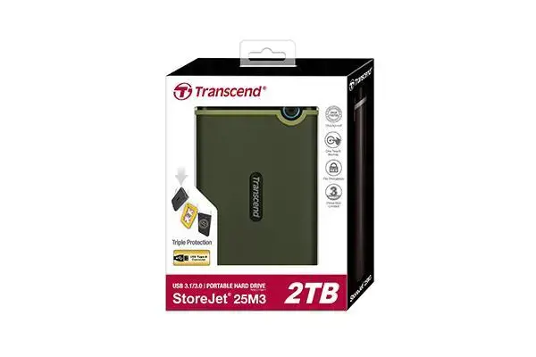 TRANSCEND 2TB Slim StoreJet 2,5 colio M3G nešiojamasis USB3.0 karinės žalios spalvos