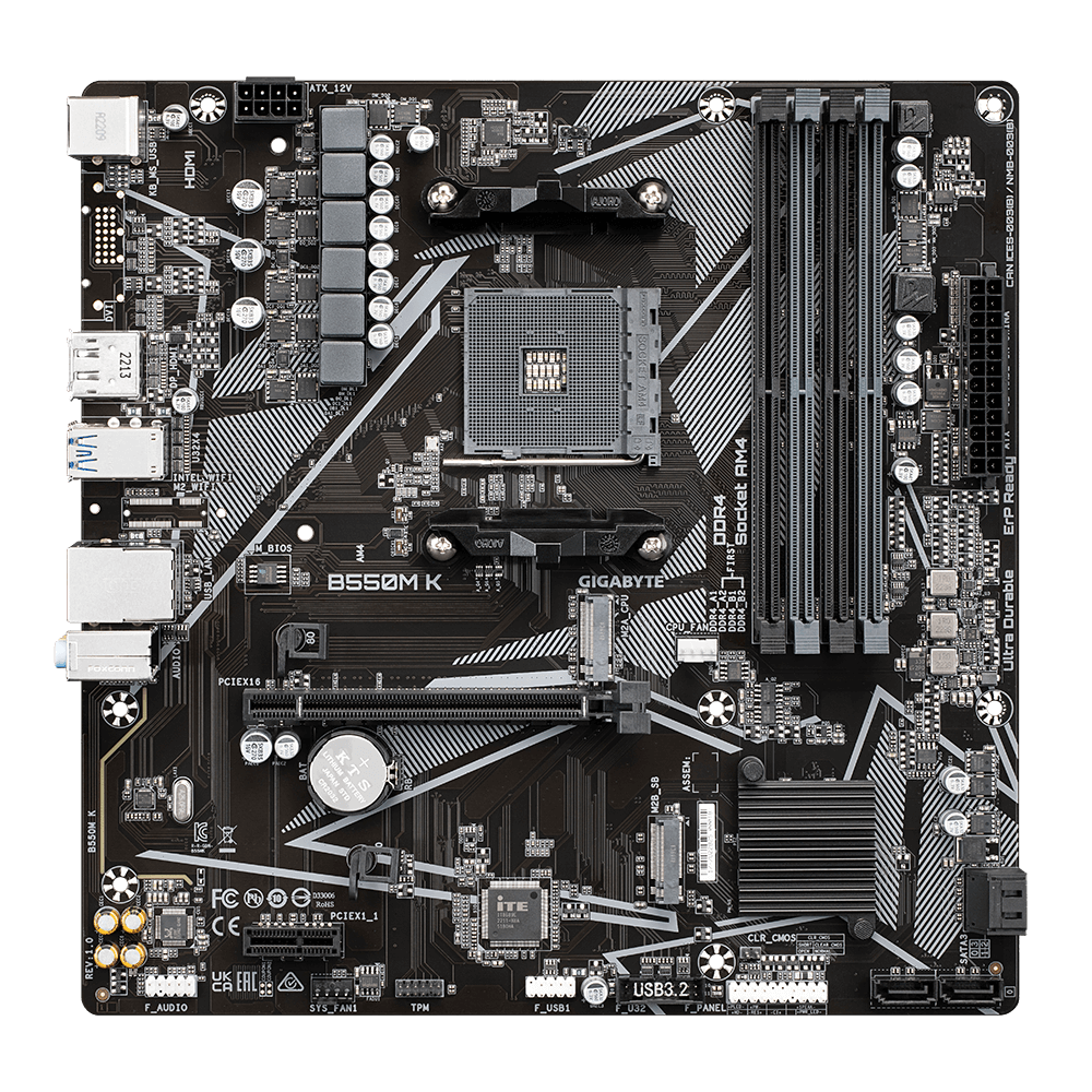 "Gigabyte B550M K 1.0", AMD, "Socket AM4", "AMD Ryzen™ 5", DDR4-SDRAM, 128 GB, DIMM