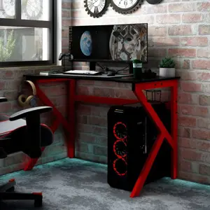 Žaidimų stalas su K kojelėmis, juodas/raudonas, 110x60x75cm