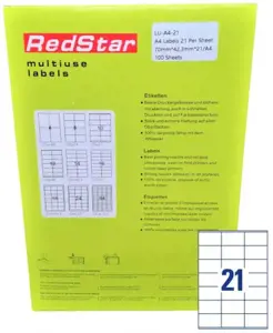 RedStar A4 formato, etiketės 21 lape, 70x42,3/x21A4/x100 lapų