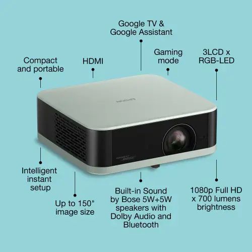 Epson Lifestudio Pop EF-61G Projektorius 3LCD FHD 1920x1080, 700 lumens, USB, Wi-Fi, BT, Ice Green