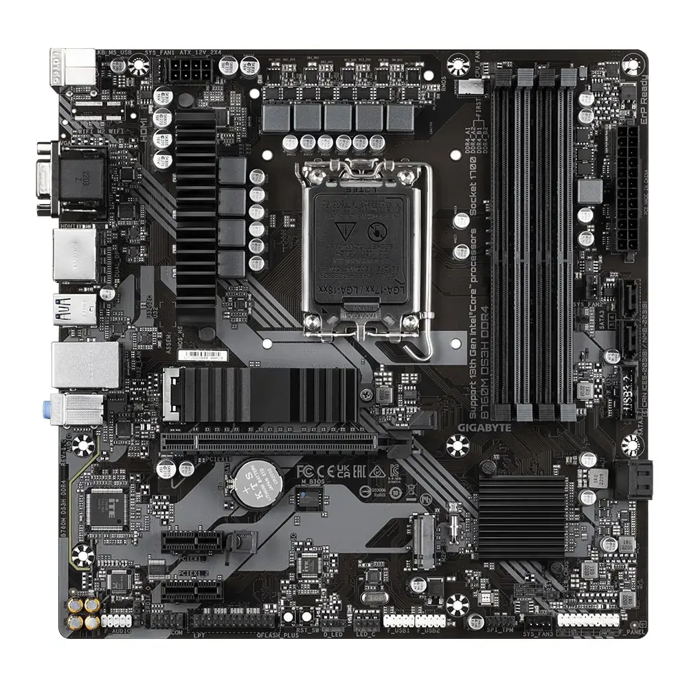 Pagrindinė plokštė GIGABYTE Intel B760 Express LGA1700 Micro-ATX Atmintis DDR4 Atminties lizdai 4 2xPCI-Express 3.0 1x 1xPCI-Express 4.0 16x 2xM.2 1x15pin D-sub 1xHDMI 2xDisplayPort 2xUSB 2.0 3xUSB 3.2 1xUSB-C 1xPS/2 1xRJ45 3xAudio prievadas B760MDS3HDDR4
